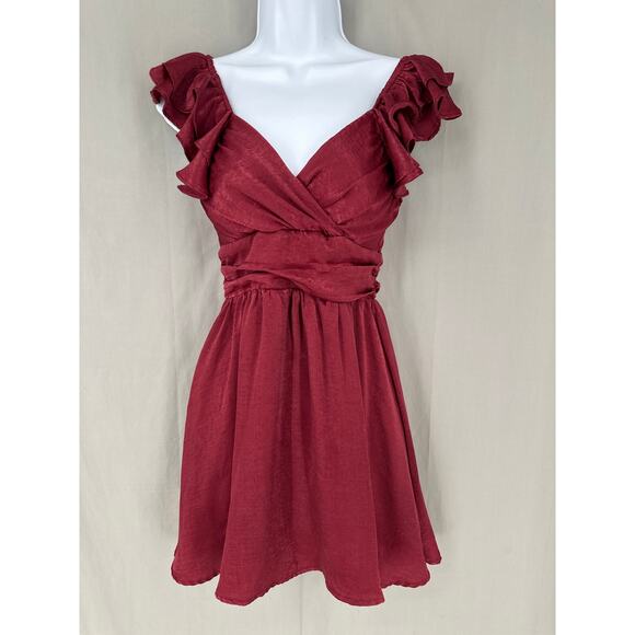 Altar'd State Dresses & Skirts - Altard State Dress Womens XS Red Mini Ruffle Party Event V Neck Satin Flowy